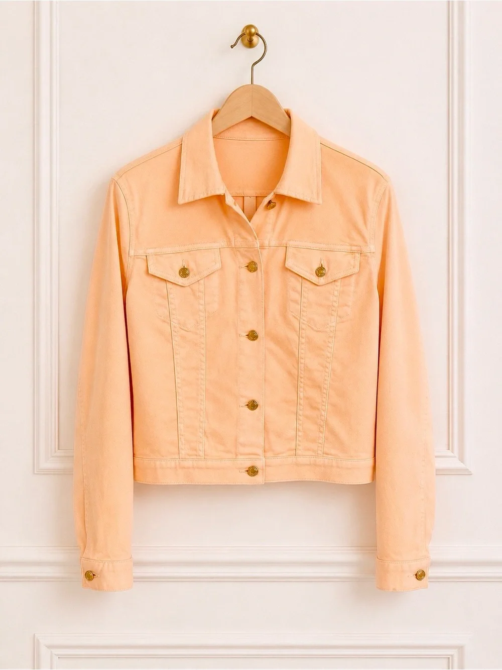 MICHAEL KORS Denim Jacket Gold Button Patch Pocket Pointed Collar Stretch